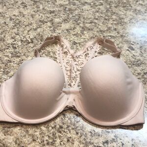NWT 32DD VICTORIA'S SECRET Lined Demi Bra Racerback Front Close Lacy Back Nude